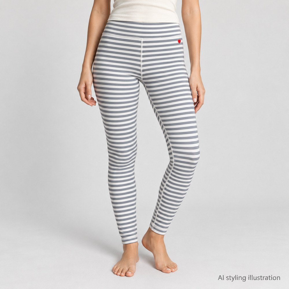 Spiritual Gangster Gray White Striped Heart Detail Leggings Size M
